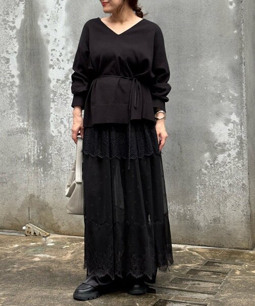 セール】【CHIKAコラボ】タイ付き総針Vネックニット（ニット/セーター