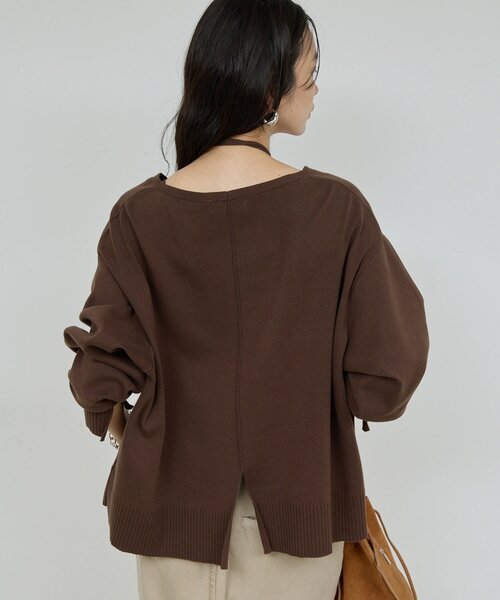 CHIKAコラボ】【時短】タイ付き総針Vネックニット（ニット/セーター