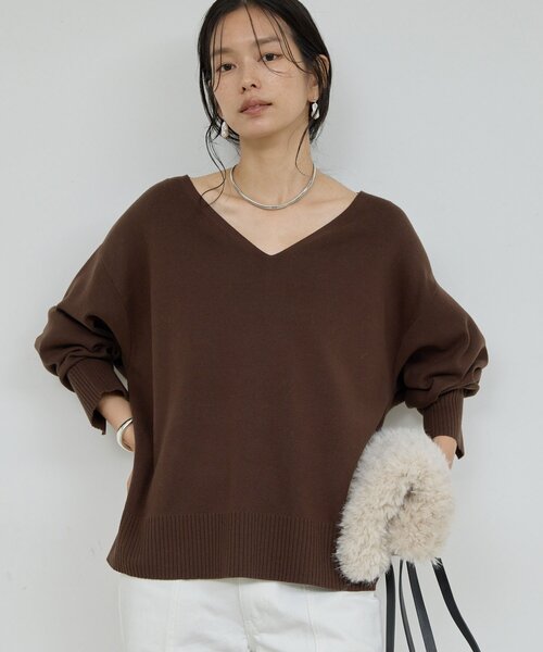 CHIKAコラボ】【時短】タイ付き総針Vネックニット（ニット/セーター