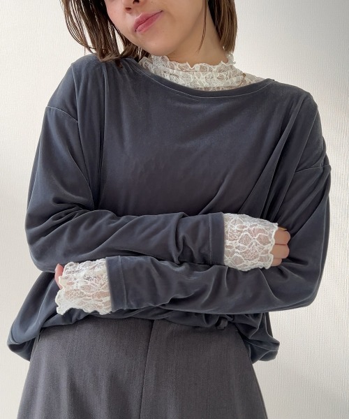 nissen（ニッセン）の「シアーベロアオーバーサイズトップス＜大きいサイズ有＞（Tシャツ/カットソー・レディース・モカ/チャコールグレー/ブルー/アイボリー/ブラック・S/M/L/LL）」の3枚目の写真