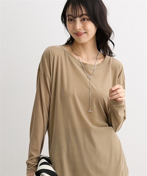 nissen（ニッセン）の「シアーベロアオーバーサイズトップス＜大きいサイズ有＞（Tシャツ/カットソー・レディース・モカ/チャコールグレー/ブルー/アイボリー/ブラック・S/M/L/LL）」の4枚目の写真