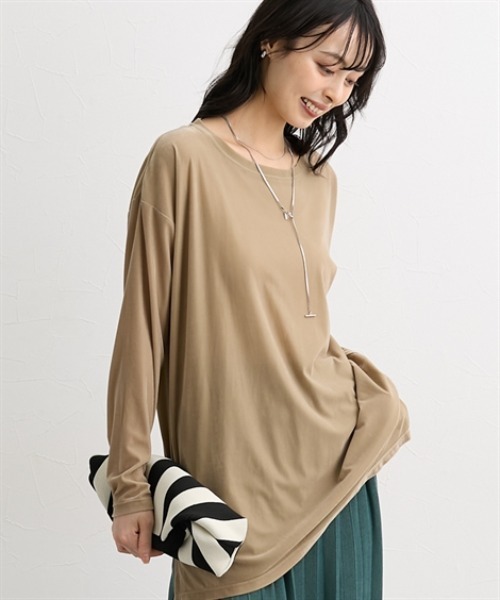 nissen（ニッセン）の「シアーベロアオーバーサイズトップス＜大きいサイズ有＞（Tシャツ/カットソー・レディース・モカ/チャコールグレー/ブルー/アイボリー/ブラック・S/M/L/LL）」の13枚目の写真