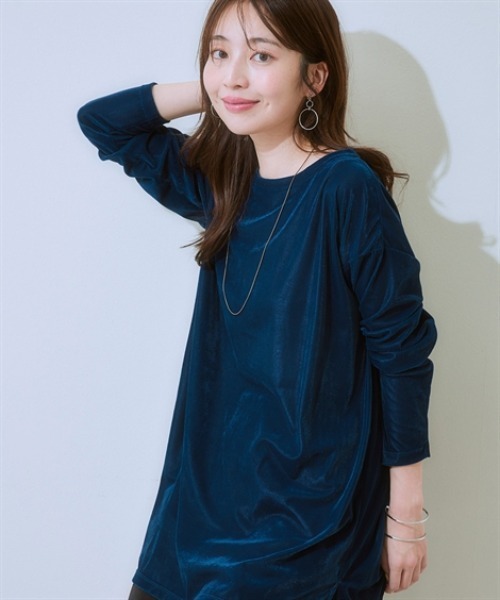 nissen（ニッセン）の「シアーベロアオーバーサイズトップス＜大きいサイズ有＞（Tシャツ/カットソー・レディース・モカ/チャコールグレー/ブルー/アイボリー/ブラック・S/M/L/LL）」の20枚目の写真