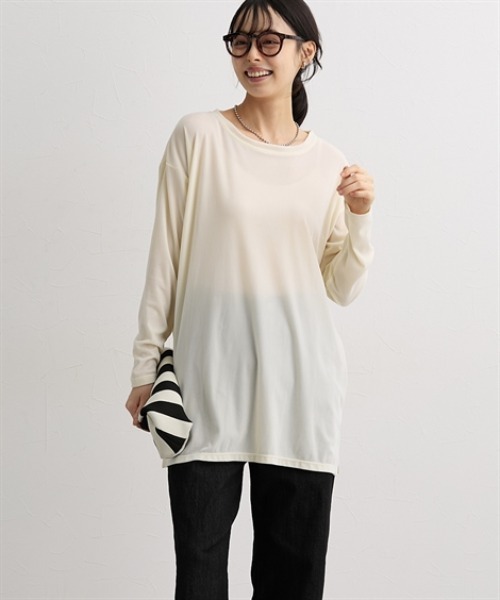 nissen（ニッセン）の「シアーベロアオーバーサイズトップス＜大きいサイズ有＞（Tシャツ/カットソー・レディース・モカ/チャコールグレー/ブルー/アイボリー/ブラック・S/M/L/LL）」の21枚目の写真