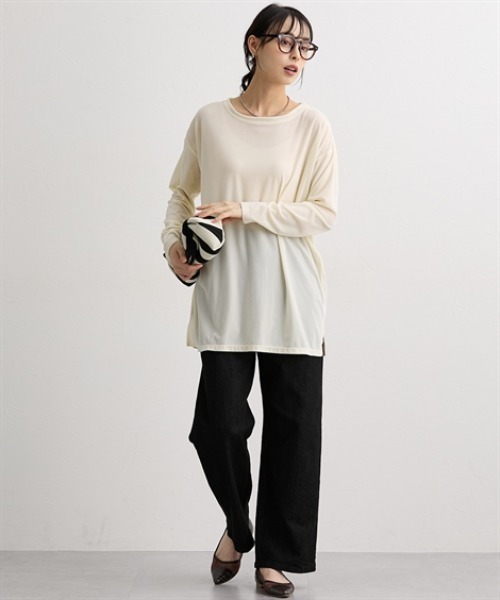 nissen（ニッセン）の「シアーベロアオーバーサイズトップス＜大きいサイズ有＞（Tシャツ/カットソー・レディース・モカ/チャコールグレー/ブルー/アイボリー/ブラック・S/M/L/LL）」の22枚目の写真