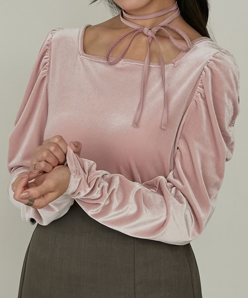 Cherir Mignon(シェリルミニョン)の「【Cherir Mignon】マルチウェイギャザーショルダーベロアプルオーバー(Tシャツ/カットソー・レディース・ミント/ブラウン/ピンク/ブラック・FREE)」の14枚目の写真