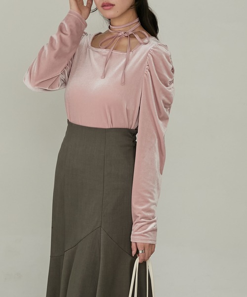 Cherir Mignon(シェリルミニョン)の「【Cherir Mignon】マルチウェイギャザーショルダーベロアプルオーバー(Tシャツ/カットソー・レディース・ミント/ブラウン/ピンク/ブラック・FREE)」の15枚目の写真