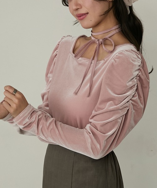 Cherir Mignon(シェリルミニョン)の「【Cherir Mignon】マルチウェイギャザーショルダーベロアプルオーバー(Tシャツ/カットソー・レディース・ミント/ブラウン/ピンク/ブラック・FREE)」の19枚目の写真