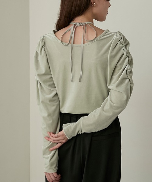 Cherir Mignon(シェリルミニョン)の「【Cherir Mignon】マルチウェイギャザーショルダーベロアプルオーバー(Tシャツ/カットソー・レディース・ミント/ブラウン/ピンク/ブラック・FREE)」の11枚目の写真