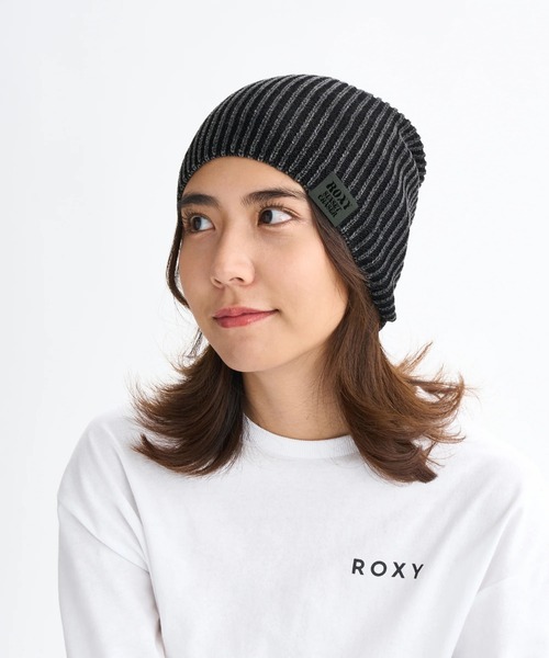 ROXY（ロキシー）の「SUN AND SURF /ロキシーロゴワンポイントリブニット帽・ビーニー（ニットキャップ/ビーニー・レディース・パープル/ブラック/ブルー・FREE）」の2枚目の写真