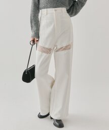 大きいサイズ 19号　麻スカラレースホワイトパンツ 大きいサイズ 19号 麻スカラレースホワイトパンツ 大きいサイズ