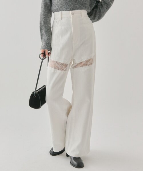 ウエスト調整可能！】レース切替デニム（デニムパンツ）｜mystic