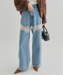 mystic(ミスティック)の【3サイズ展開!ウエスト調節も可能◎】レース切替デニム(デニムパンツ)