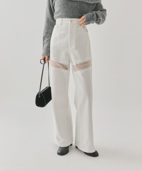 mysticレース切り替えデニム　サイズ2 mystic（ミスティック） ジーンズ デニム デニムパンツ 「ウエスト調整