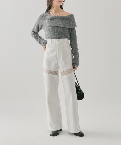 レース切替デニム（デニムパンツ）｜mystic（ミスティック）の