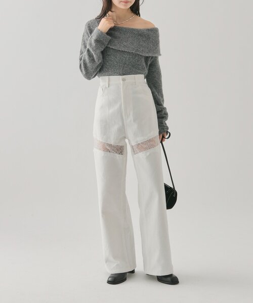 mystic（ミスティック）の「【ウエスト調整可能！】レース切替デニム（デニムパンツ・レディース・ブルー/ブラック/オフホワイト・0/1/2）」の9枚目の写真