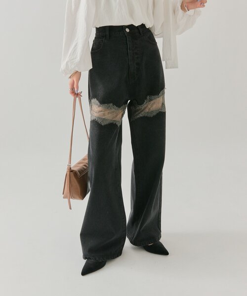 mystic（ミスティック）の「【ウエスト調整可能！】レース切替デニム（デニムパンツ・レディース・ブルー/ブラック/オフホワイト・0/1/2）」の16枚目の写真