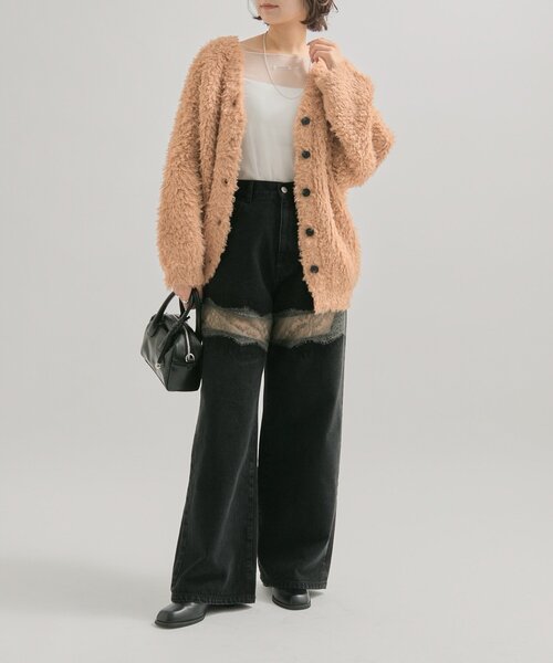 ウエスト調整可能！】レース切替デニム（デニムパンツ）｜mystic