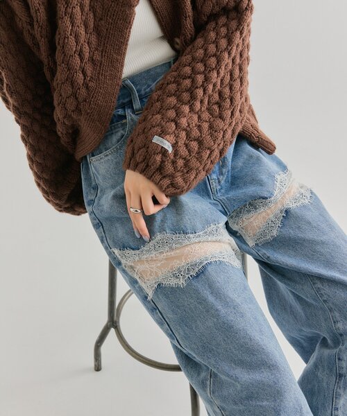mystic（ミスティック）の「【ウエスト調整可能！】レース切替デニム
