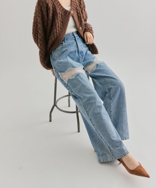 mystic（ミスティック）の「【ウエスト調整可能！】レース切替デニム