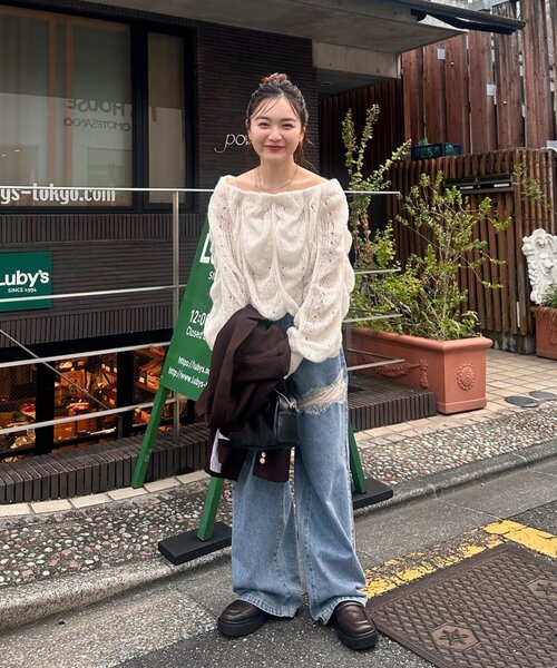 ウエスト調整可能！】レース切替デニム（デニムパンツ）｜mystic