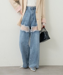 mystic | 【ウエスト調整可能！】レース切替デニム(デニムパンツ)