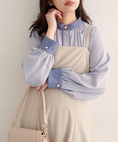 natural couture（ナチュラルクチュール）の「【WEB限定】バイカラーデザイン釦ブラウス（シャツ/ブラウス・レディース・アイボリー/チャコールグレー/オフホワイト/ピンク系その他/ネイビー/ブルー系その他/ベージュ・FREE）」の6枚目の写真