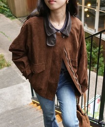 unnu（ユヌ）の「PUカラーオーバーシルエット スエードタッチジャケット（ブルゾン）」