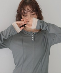 【CLEIO】2ピースヘンリーネックセミシアートップス 2-PIECE HENLEY NECK SEMI-SHEER TOP/980-14615