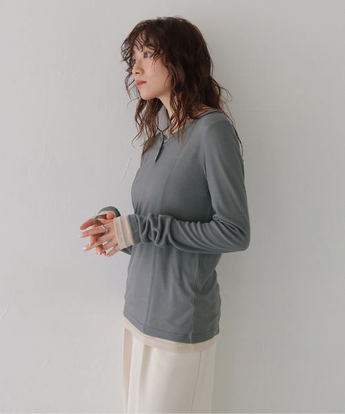 CLEIO（クレイオ）の「【CLEIO】２ピースヘンリーネックセミシアートップス 2-PIECE HENLEY NECK SEMI-SHEER TOP/980-14615（Tシャツ/カットソー・レディース・チャコール/ブラウン・FREE）」の14枚目の写真