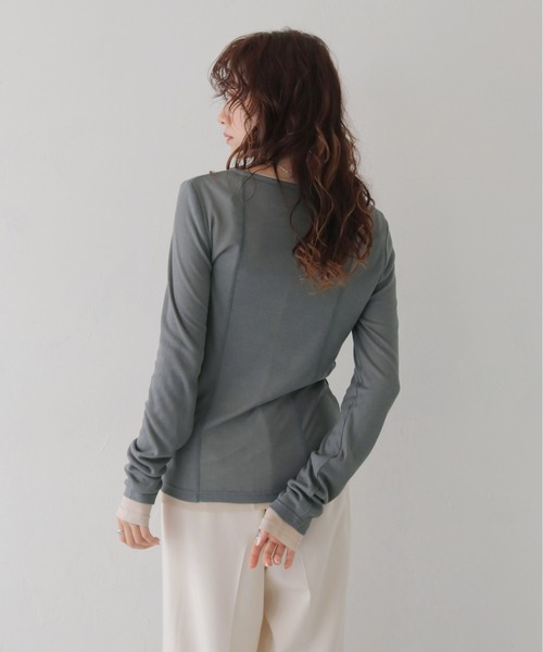 CLEIO（クレイオ）の「【CLEIO】２ピースヘンリーネックセミシアートップス 2-PIECE HENLEY NECK SEMI-SHEER TOP/980-14615（Tシャツ/カットソー・レディース・チャコール/ブラウン・FREE）」の15枚目の写真