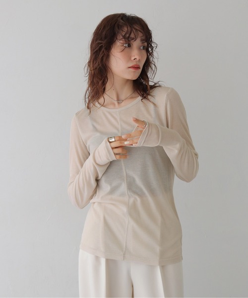 CLEIO（クレイオ）の「【CLEIO】２ピースヘンリーネックセミシアートップス 2-PIECE HENLEY NECK SEMI-SHEER TOP/980-14615（Tシャツ/カットソー・レディース・チャコール/ブラウン・FREE）」の19枚目の写真