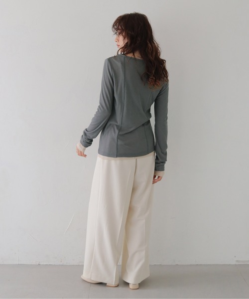 CLEIO（クレイオ）の「【CLEIO】２ピースヘンリーネックセミシアートップス 2-PIECE HENLEY NECK SEMI-SHEER TOP/980-14615（Tシャツ/カットソー・レディース・チャコール/ブラウン・FREE）」の17枚目の写真