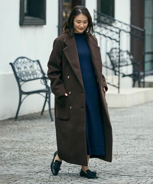 セール】ダブルブレストバージンウールロングコート（チェスターコート