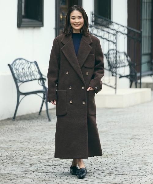セール】ダブルブレストバージンウールロングコート（チェスターコート