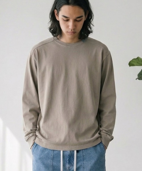 SUPERTHANKS(スーパーサンクス)の「<ピグメント加工>バックプリント ロングTシャツ/Pigment dyed Print L/S T-shirt(Tシャツ/カットソー・メンズ・ブラック/ライトグレー/ライトブラック・S/M/L)」の1枚目の写真