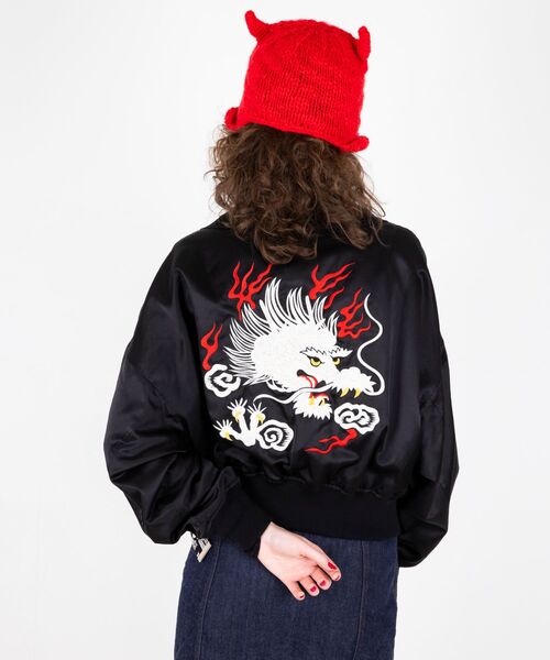 HYSTERIC GLAMOUR ヒスガール 刺繍 ナイロンライダースジャケット DRAGON刺繍 ライダーススカジャン|HYSTERIC GLAMOUR WOMEN