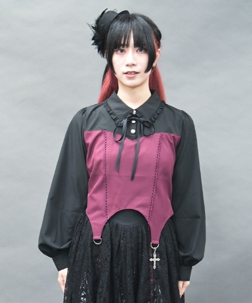 NIBBLE POISON(ニブルポイズン)の「ガータービスチェデザインブラウス(シャツ/ブラウス・レディース・パープル/ブラック/ホワイト・MEDIUM)」の7枚目の写真