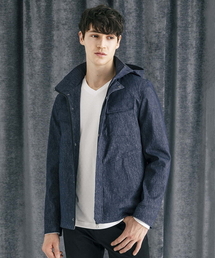 淡い青のフード付きモッズコート BLUEPORT】DENIM MODS COATデニムモッズコート 