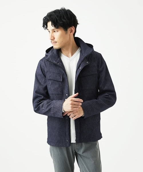 MK MICHEL KLEIN HOMME （エムケーミッシェルクランオム）の「【ライナー付き / 撥水 / ストレッチ】 COMFUN CLOTH(コンファンクロス） フード付ブルゾン（モッズコート・メンズ・ブルー/ブラック・48/46/51）」の3枚目の写真
