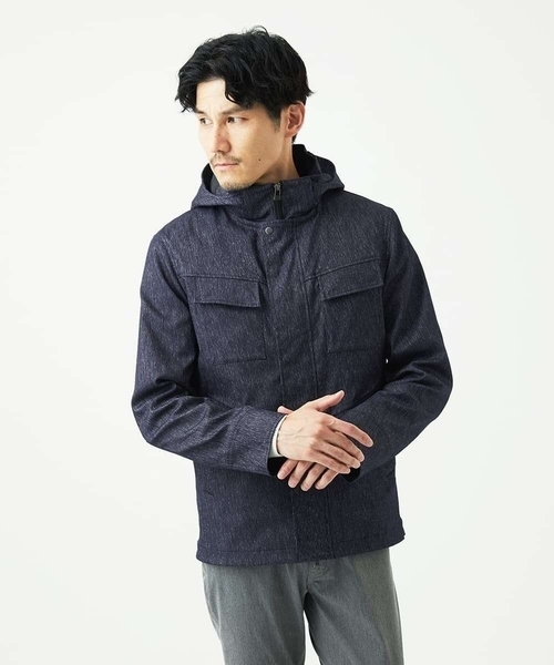 MK MICHEL KLEIN HOMME （エムケーミッシェルクランオム）の「【ライナー付き / 撥水 / ストレッチ】 COMFUN CLOTH(コンファンクロス） フード付ブルゾン（モッズコート・メンズ・ブルー/ブラック・48/46/51）」の5枚目の写真