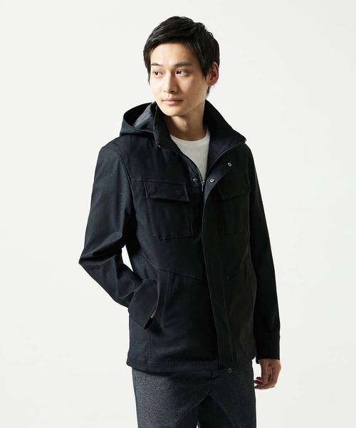 MK MICHEL KLEIN HOMME （エムケーミッシェルクランオム）の「【ライナー付き / 撥水 / ストレッチ】 COMFUN CLOTH(コンファンクロス） フード付ブルゾン（モッズコート・メンズ・ブルー/ブラック・48/46/51）」の14枚目の写真