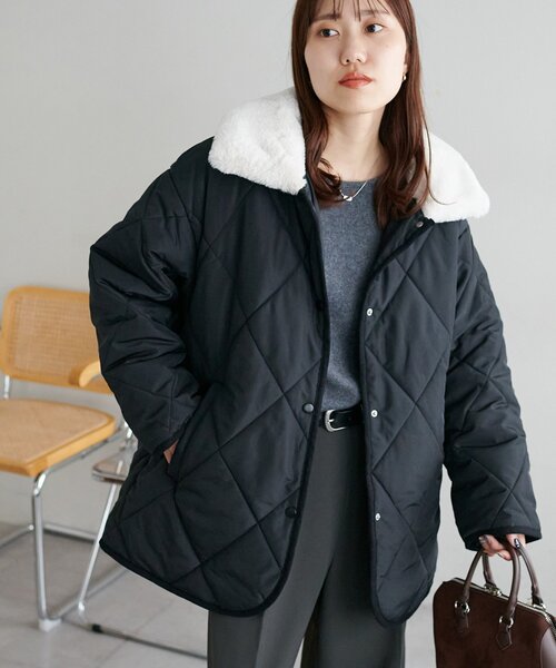 【限定価格】ファー襟キルティングコート　ブラック セール】【WEB限定】襟ファーキルトジャケット（ブルゾン）｜DISCOAT