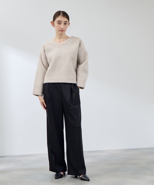 QUEENS COURT（クイーンズコート）の「ナチュレッチセンタープレスワイドパンツ≪手洗い可能≫（その他パンツ・レディース・ダークグレー/ブラック・L/M）」の6枚目の写真