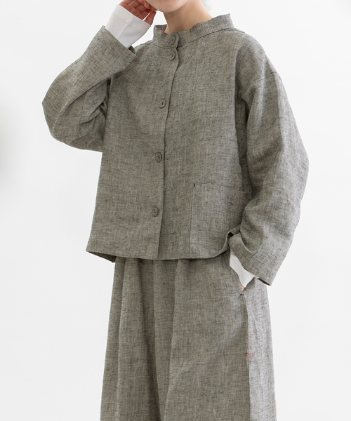 nop de nod(ノップドゥノッド)の「リネンビエラ起毛フィッシャーマン2wayトップス(シャツ/ブラウス・レディース・スミクロ/ネイビー/ブラック・M)」の2枚目の写真