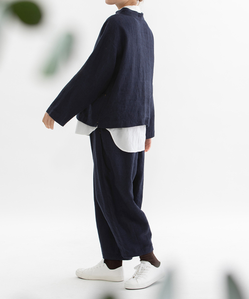 nop de nod(ノップドゥノッド)の「リネンビエラ起毛フィッシャーマン2wayトップス(シャツ/ブラウス・レディース・スミクロ/ネイビー/ブラック・M)」の12枚目の写真