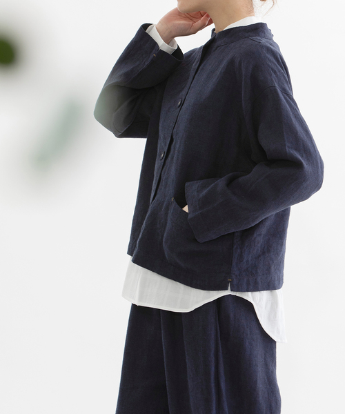 nop de nod(ノップドゥノッド)の「リネンビエラ起毛フィッシャーマン2wayトップス(シャツ/ブラウス・レディース・スミクロ/ネイビー/ブラック・M)」の14枚目の写真