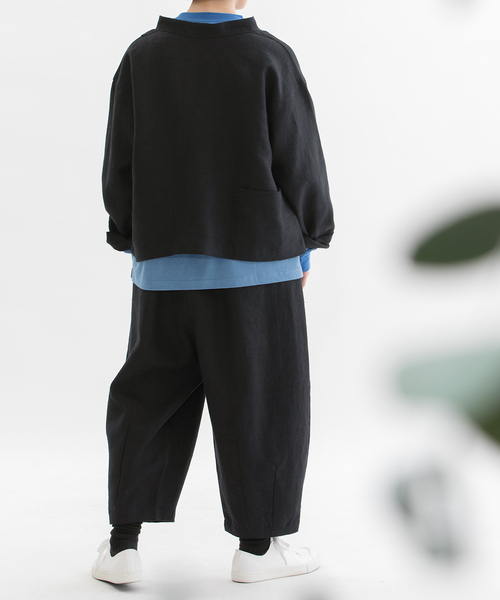 nop de nod(ノップドゥノッド)の「リネンビエラ起毛フィッシャーマン2wayトップス(シャツ/ブラウス・レディース・スミクロ/ネイビー/ブラック・M)」の18枚目の写真