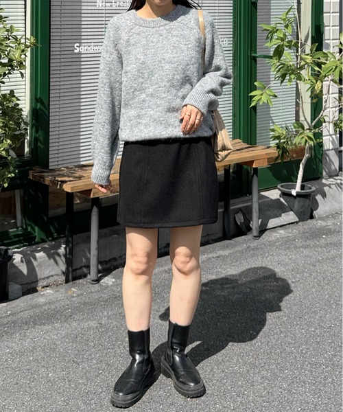 LE MORE（リモア）の「フェイクウールコクーンミニスカート（スカート・レディース・ブラック/チャコール・FREE）」の6枚目の写真