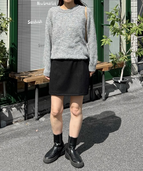 LE MORE（リモア）の「フェイクウールコクーンミニスカート（スカート・レディース・ブラック/チャコール・FREE）」の7枚目の写真